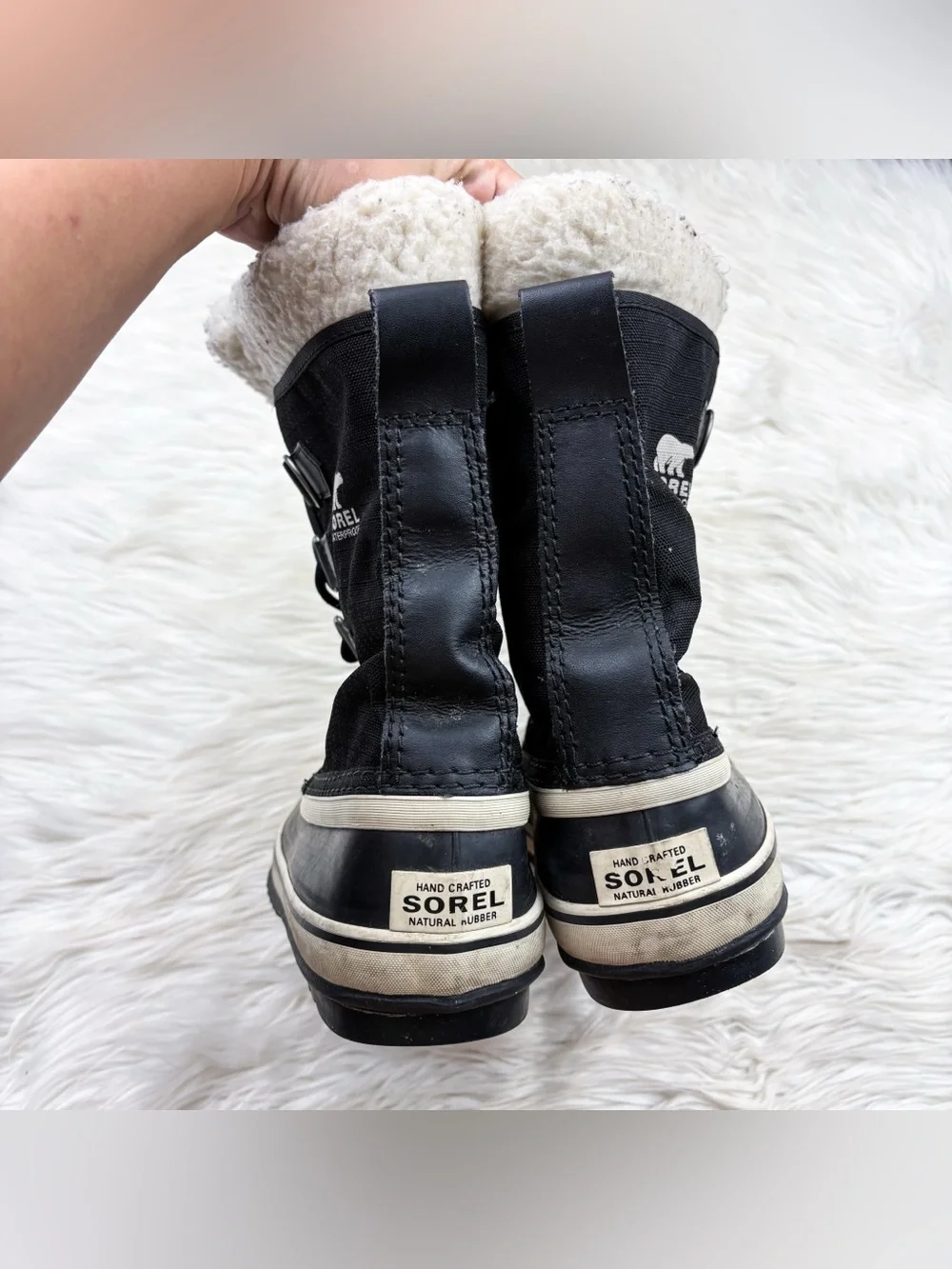 Sorel Winter Carnival Black Stone Boots Waterproof Fleece Lined Duck Snow Size 8